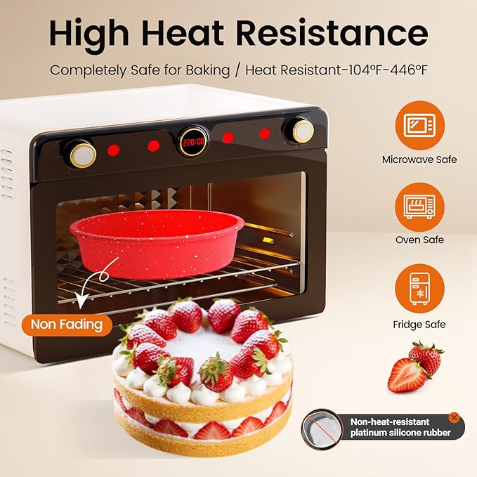 SJ 8 Inch Silicone Round Cake Pan with Metal Reinforced Frame Set of 2, Nonstick Silicone Cake Mold for Baking Suitable for Making Layers, Cheese & Chocolate Cakes for Christmas
