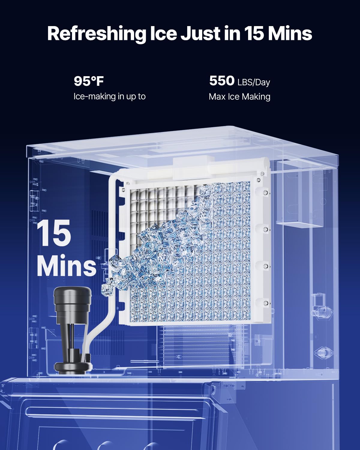 VEVOR Commercial Ice Maker Machine, 550LBS/24H Ice-Making Machine with 300LBS Large Storage Bin, Auto Self-Cleaning Ice Maker with Touchscreen for Bar Cafe Restaurant Business Commercial