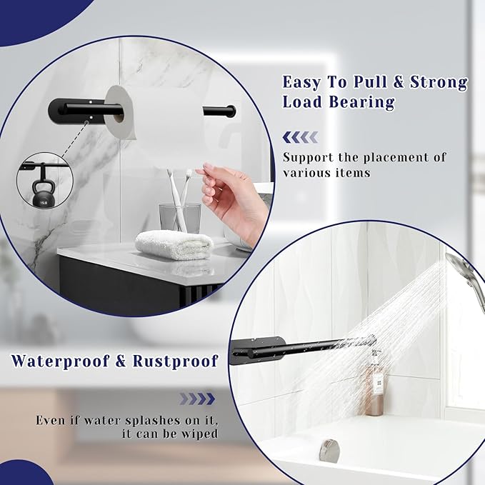 Paper Towel Holder, Self Adhesive or Drilling Paper Towel Holder Under Cabinet, Stainless Steel Black Paper Towel Holders Wall Mount for Kitchen, Bathroom, Sink, Pantry, Fridge