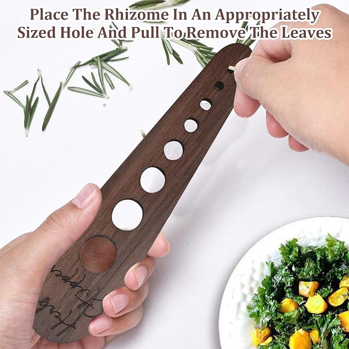 Herb Stripper Tool, Wooden Herb Stripper Vegetable Leaf Remover 8 Different Aperture Designs Wood Stripping Strippers Suitable for Herbs, Parsley, Coriander, Thyme, Rosemary (Brown)