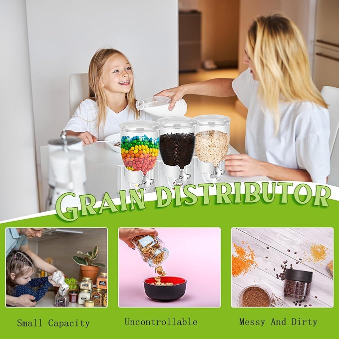 Umigy 1 Pack Triple Indispensable Dry Food Dispenser 67oz Each Capacity Cereal Container for Storage Preserving Dispensing Kitchen Rice Candy Nuts Dog Food Granola Snack Gumball Countertop (White)