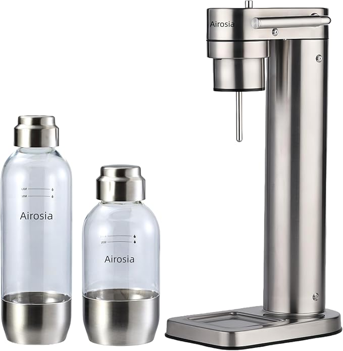 PET Stainless Steel Reusable Soda Maker Bottle, BPA-Free and Non-Toxic, Compatible with Airosia Soda Machine (1L(2 Pack))
