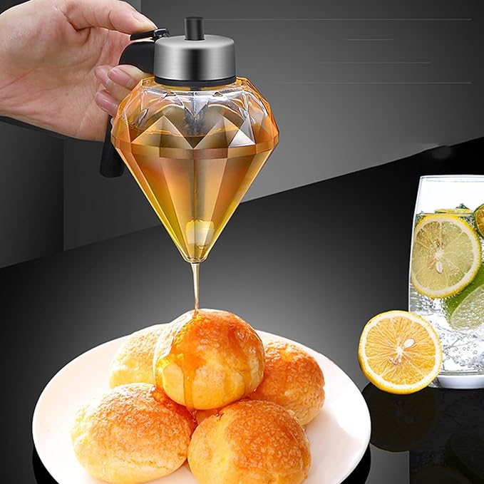 Glass Honey Syrup Dispenser with Stand Shape for Tea and Pancakes