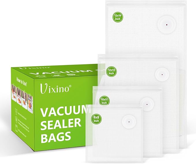 Vixino Vacuum Sealer Bags, 40 Reusable Vacuum Sealer Bags for Food, BPA-Free, Meal Prep and Sous Vide Cooking,Works for Handheld Sealer and Vac Sealer Machine with External Vacuum Systems