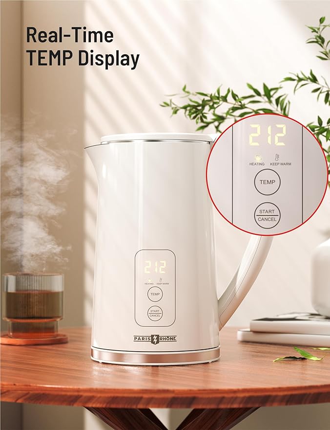 Electric Tea Kettle, 1.7L Larger Design Temperature Control Electric Kettle, 4H Keep Warm Water Boiler with 6 Presets, LED Screen Electric Kettles for Boiling Water, Boil-Dry Protection, BPA Free