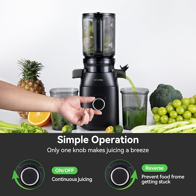 Juicer Machines, Cold Press Juicer with 4.3" Large Feed Chute Fit Whole Fruit and Vegetable, Masticating Machine with Juice Recipe, Self Feeding Effortless for Batch Juicing,Easy to Clean,Black