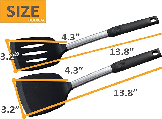 2 Pack Solid & Slotted Silicone Spatula Set, 600F Heat-Resistant No-Melt Handle and Blade, Kitchen Cooking Utensils for Nonstick Cookware, Spatula Turner for Egg,Pancake,Burger- Dishwasher Safe