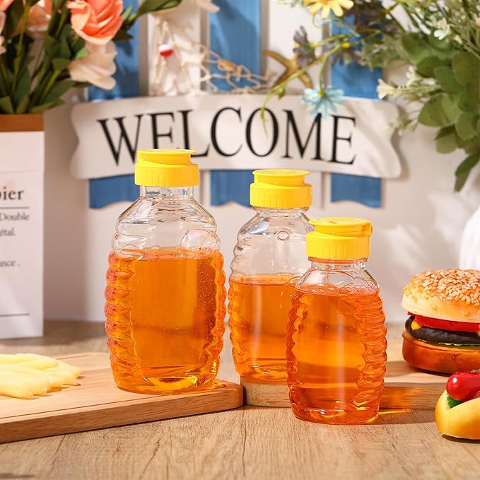 Nosiny 72 Pack 8 oz 12 oz 18 oz Honey Bottles Clear Plastic Squeeze Bottle Empty Refillable Jar Dispenser with Leak Proof Flip Caps Honey Containers for Storing and Dispensing