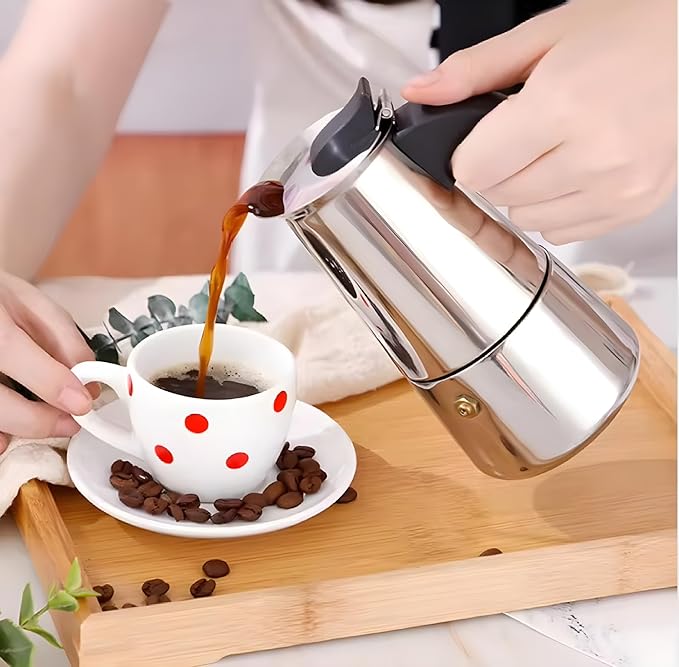 Stainless Steel Moka Pot Espresso Maker,Stovetop Moka Pot,Percolator Coffee Pot,Italian Coffee Maker,Cuban Café Brewing,Greca Coffee Maker (4 CUP)