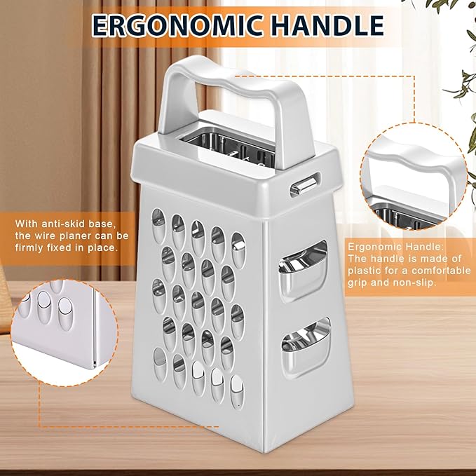 Mini Cheese Grater, 3 Pcs Stainless Steel Box Grater with Handle Professional Cheese Slicer Graters for Kitchen Slicer Cheeses Gingers Vegetable Dishwasher Safe (White, Grey, Black)
