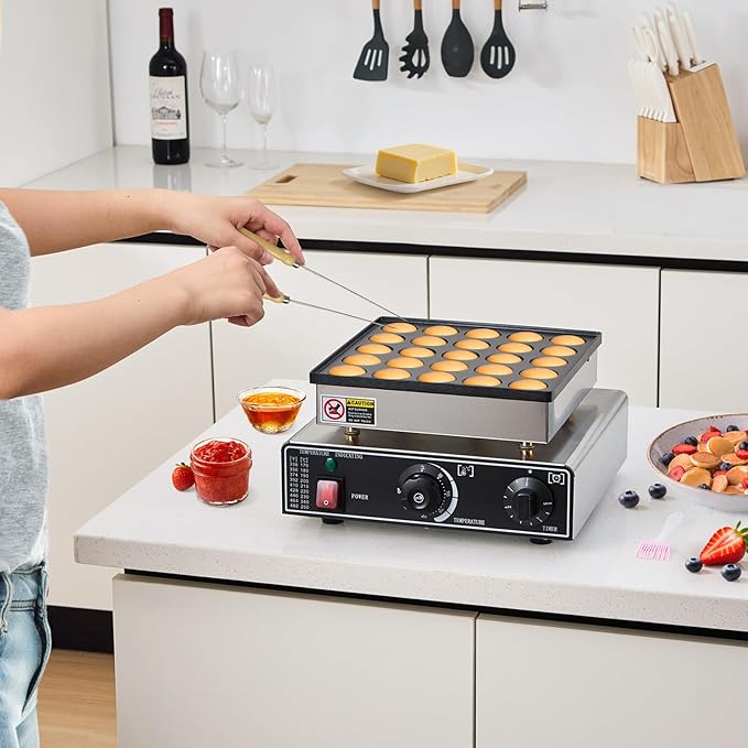 Commercial Mini Dutch Pancake Maker,25PCS Dorayaki Maker,Non-stick Dutch Poffertjes Grill,Stainless Steel Muffin Waffle Maker,Electric Hotcakes Machine for Breakfast,Snacks,Desserts