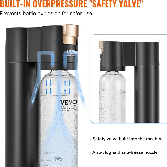VEVOR Sparkling Water Maker, Soda Maker Machine for Home Carbonating, Seltzer Water Starter Kit with BPA free 1L PET Bottle, Compatible with Mainstream Screw-in 60L CO2 Cylinder(NOT Included), Black
