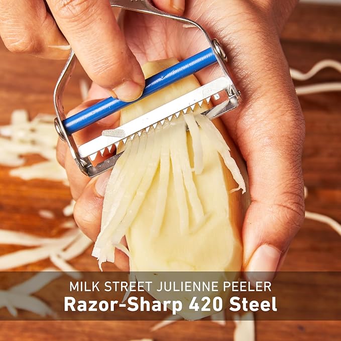 Milk Street Julienne Peeler, Vegetable Julienne Peeler, Peeler for Tough Veggies, Potatoes, Carrots, Squash, Stainless Steel Replaceable Blades, Dishwasher Safe