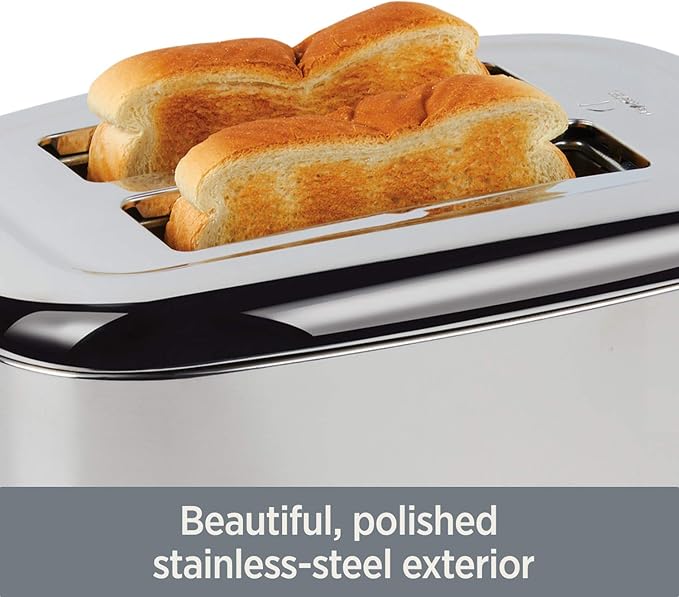 All-Clad Electrics Stainless Steel Toaster 2 -lice LED display, Removable crumb try, 6-Browing levels, Wide and self-centering slots, Waffles, Bagels, Bread, 12.91"D x 5.29"W x 8.98"H, Silver