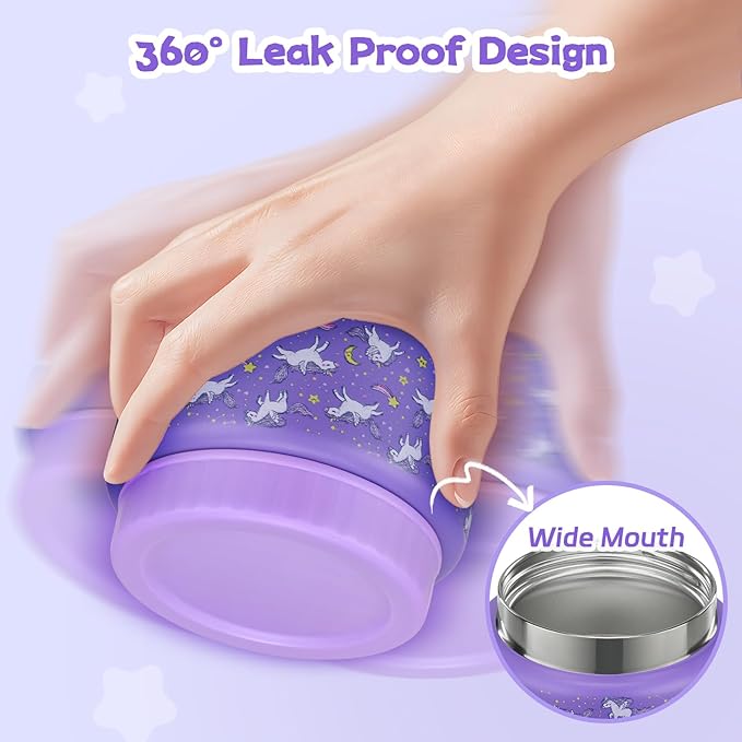 Bento Lunch Box Kids and 9oz Soup Thermos – 5.5-Cup Leakproof Kids Bento Box with Ice Pack & 9oz Insulated Food Jar – Hot & Cold Food Lunch Container for Boy Girl School, Purple Set