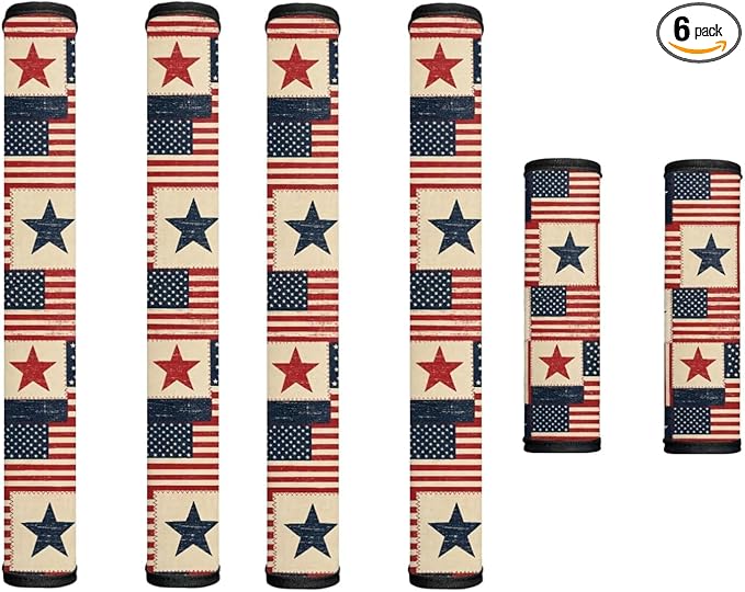 Patriotic Stars and Stripes Print Refrigerator Door Handle Covers Set of 6 Kitchen Appliances Handle Protector for Fourth of July 4th of July Party Decor, Vintage American Flag Pattern