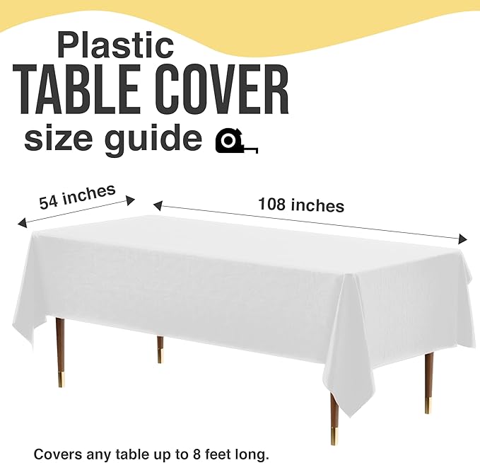 Party Solids 66% Thicker Premium Plastic Table Cloth Rectangle Table Cover 0.5 Mil 6 Pack White Table Cloth 54 Inch x 108 Inch Disposable Tablecloth Won't Tear Easily Like Cheap Thin Brands
