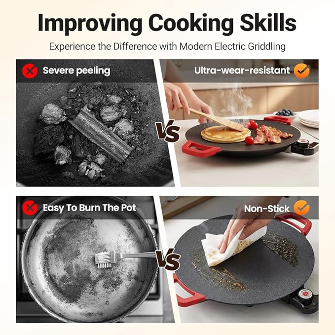 Non-Stick Electric Indoor Grill Pan, 2026 Upgraded Indoor Grills Electric Smokeless, Large Round Electric Griddle, Portable Electric KoreanBbq Grills, for Steaks, Pancakes, BBQ (14 inch)