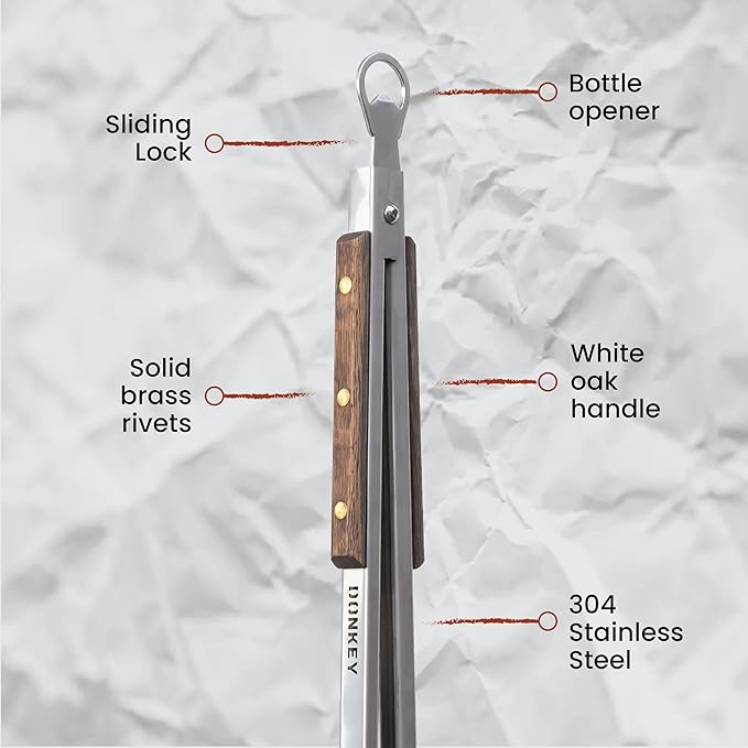 27" Heavy Duty BBQ Tongs - Extra Long Grilling tool for Outdoor Cooking, Smoking & Grilling | Handmade South African Rust Resistant Stainless Steel Meat Tongs with Wood Handles | Donkey Tong