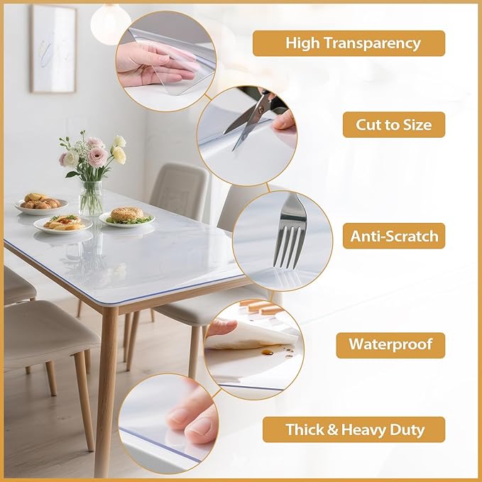 Clear Table Protector 30 x 60 Inch, 1.9mm Thick Waterproof PVC Plastic Table Cover, Durable Table Pad for Dining Room, Kitchen, Writing Desk, and Coffee Tables