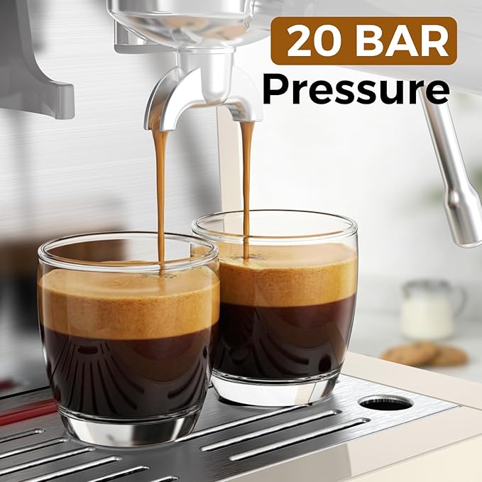 Kndko Espresso Machine with Grinder, 20 Bar Espresso Coffee Machines with Milk Frother Steam Wand, Espresso Maker for Latte, Cappuccino, Hot/Cold Brew, White