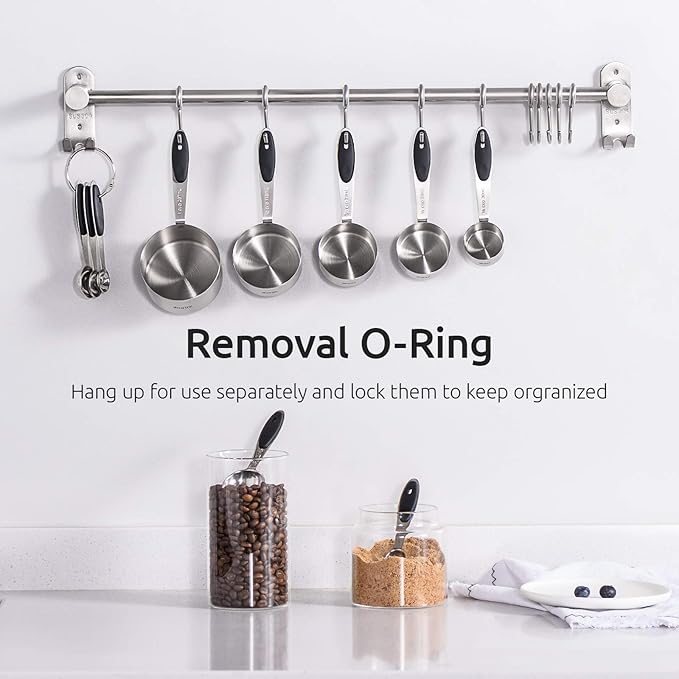 U-Taste 18/8 Stainless Steel Measuring Cups and Spoons Set of 10, and 18/8 Stainless Steel Square Measuring Spoons Set of 8 (Black+Silver)