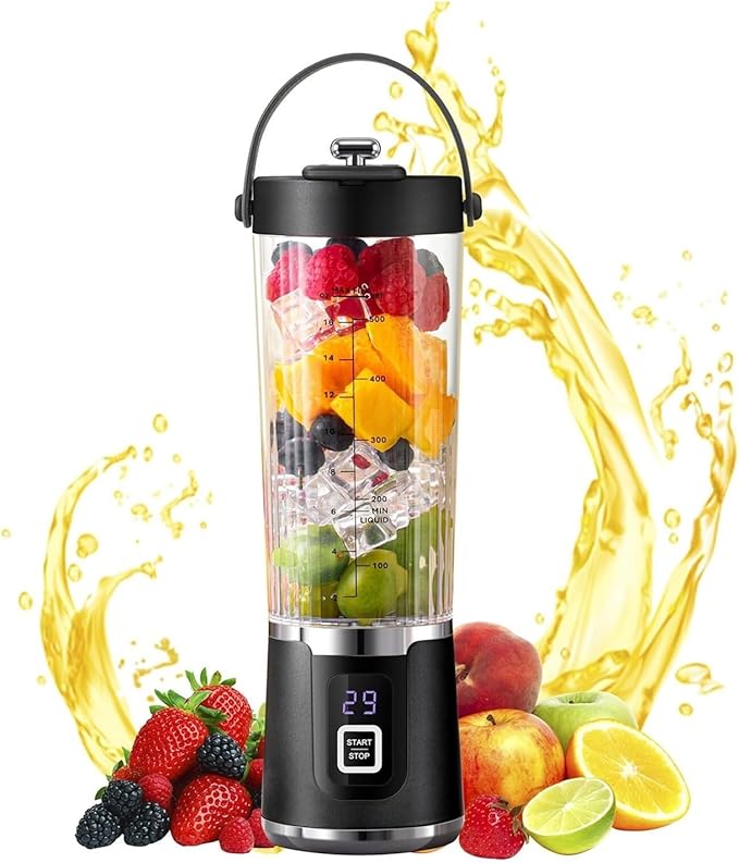 Portable Blender 500ml Cordless – 10 Steel Blades Mini Blender for Smoothies & Protein Shakes, Rechargeable Personal Crushes Ice/Frozen Fruit, Leakproof Travel Mug with Sip Spout