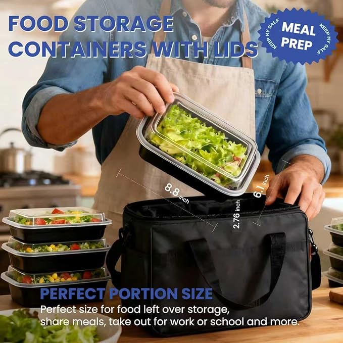 38oz 50 Pack Meal Prep Containers Reusable, Disposable Food Containers with Lids BPA Free, Microwave/Dishwasher/Freezer Safe To Go Containers