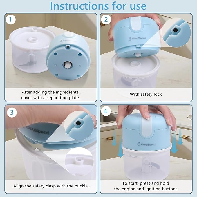 EASYSPEED Electric Garlic Chopper 1Cup, Mini USB Charging Wireless Food Processor with 304 Stainless Steel, 3 Sharp Blades, Portable Kitchen Meat Grinder for Onion, Garlic, Ginger, Baby Food