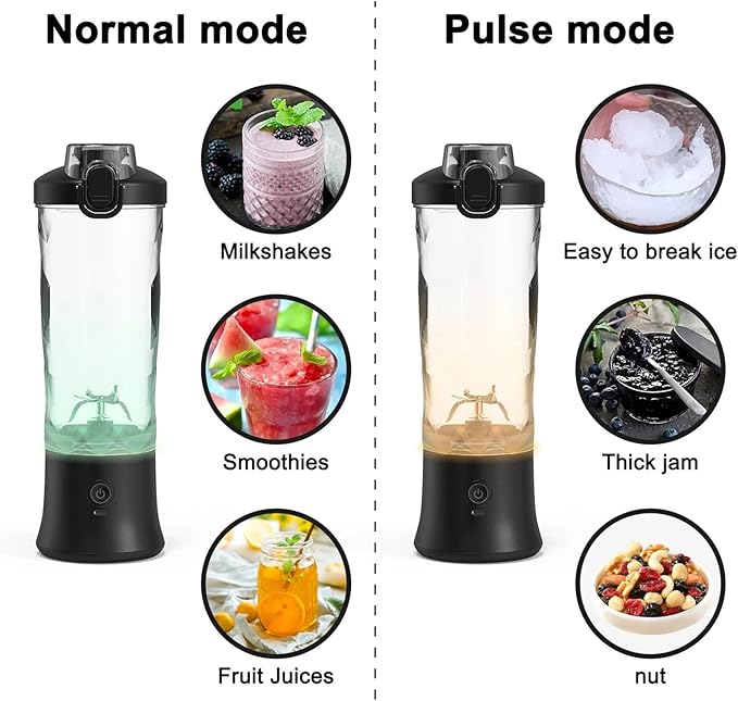 20oz Portable Blender, 240W USB Rechargeable Smoothie Blender with LED Display, Pulse & Blend Modes, IPX7 Waterproof, BPA-Free,Travel Juicer for Shakes, Ice Crushing, Sports & Outdoor Black