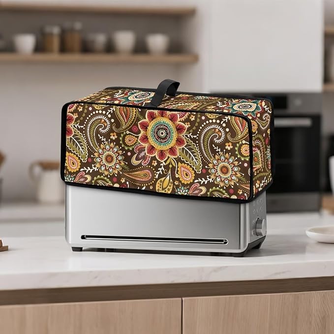 Boho Floral Toaster 2 Slice Cover, Heat-Resistant Snowman Toaster Cover Long Slot Small Appliance Covers Dustproof Kitchen Appliance Covers, with Top Handle Furniture Decor