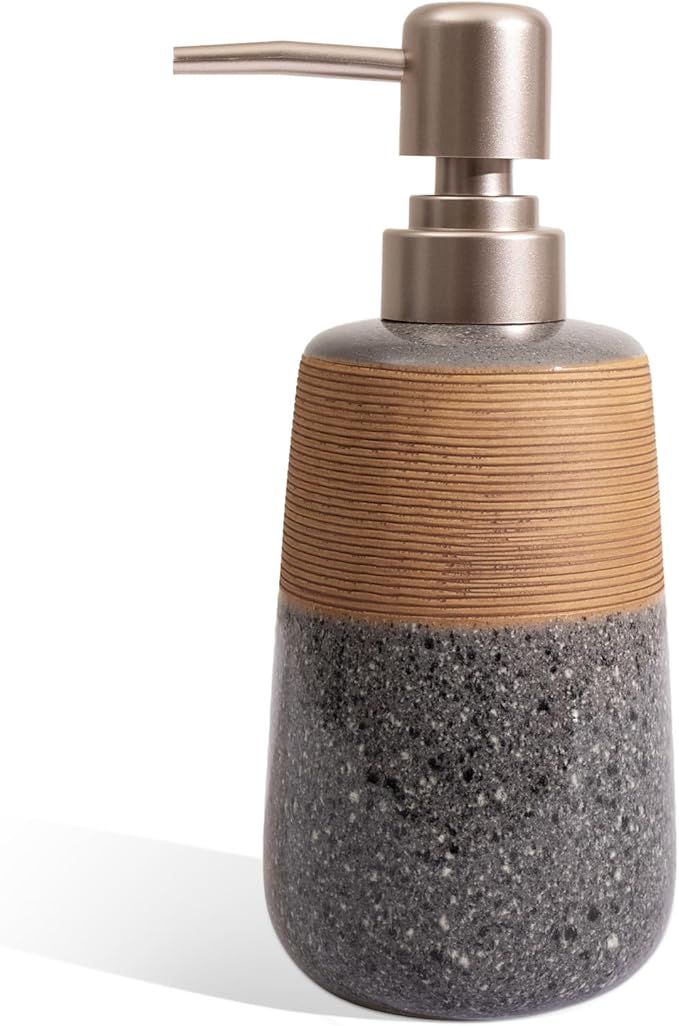 Hand Soap Dispenser, Ceramic Liquid Soap Dispenser for Bathroom Countertop Dish Hand Soap Dispenser for Kitchen Sink, Bathroom Lotion Bottle Dispensers Boho Kitchen Home Decor,15 OZ Grey