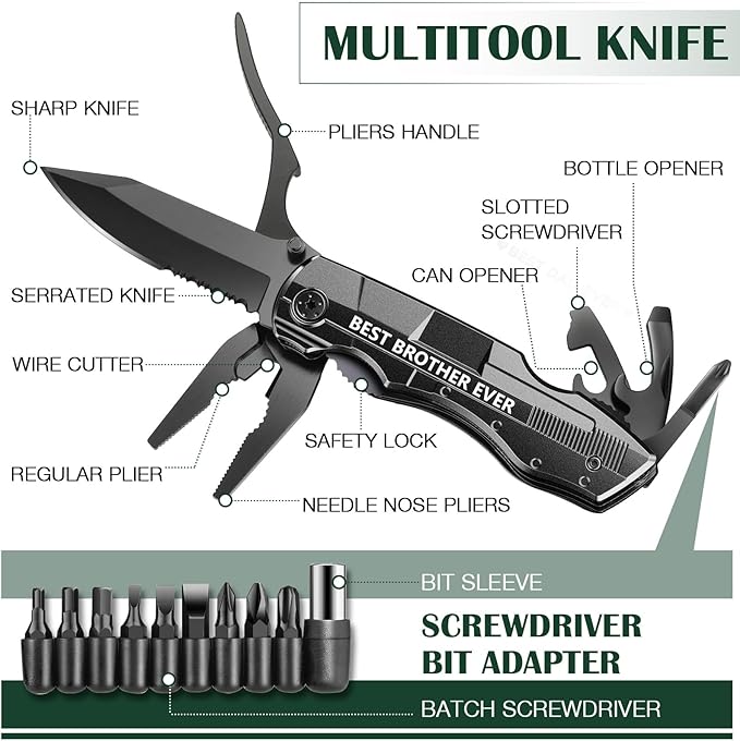 Gifts for Brother from Sister Friends,Birthday Christmas Brother Gifts,Multitool Knife "BEST BROTHER EVER",Multi tool for Climbing,Camping,Cycling,Hiking