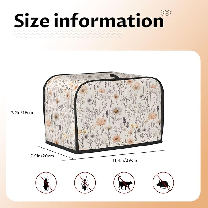 Toaster Cover 2 Slice Vintage Botanical Flower Leaf Kitchen Small Appliance Covers with Pockets Dust and Fingerprint Protection
