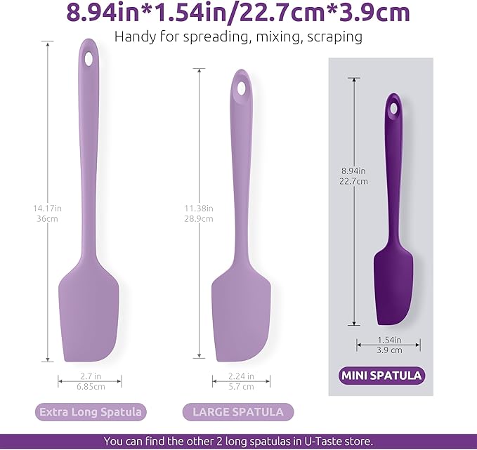 U-Taste Small Mini Silicone Spatula: 9×2inch 600ºF Heat-Resistant Food-Grade Jar Scraper for Kitchen Use, Non-Stick Seamless Flexible Baking Utensil for Mixing, Scraping Jam in Bowl or Cup (Purple)