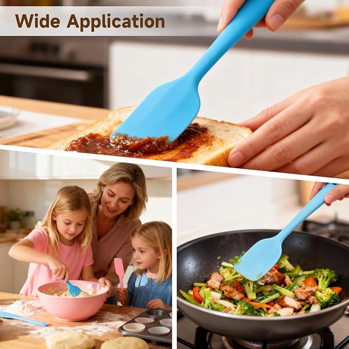 32 Pcs Silicone Spatulas Set, Heat-Resistant Jar Scrapers with One-Piece Design & Long Handle, Non-Stick, Rubber Spatula for Baking, Mixing, Cooking, Easy to Clean (Multicolor)