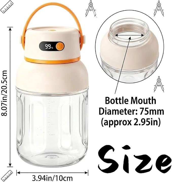 Portable Electric Juicer Cup with Zero Cord Hassle,Rechargeable Personal Blender,Digital Display,Power off when the lid is opened,2600mAh battery capacity for Gym, Office, Outdoors (1200ml)
