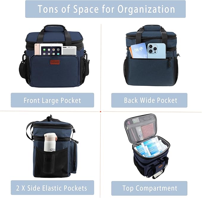 Expandable Large Lunch Box, Insulated Heavy Duty Lunch Bag Waterproof Leakproof Durable Cooler Bag for Men Women Adults Work Construction Camping Trip, 16L, Blue, GLENKEY
