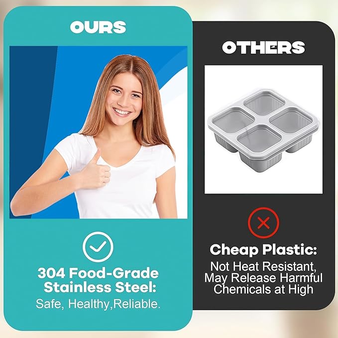 2Pcs 304 Stainless Steel Snack Containers, 2 Compartments Portable Food Storage Bento Boxes with Lids, Divided Meal Prep Lunch Box Food Container Dishwasher Safe