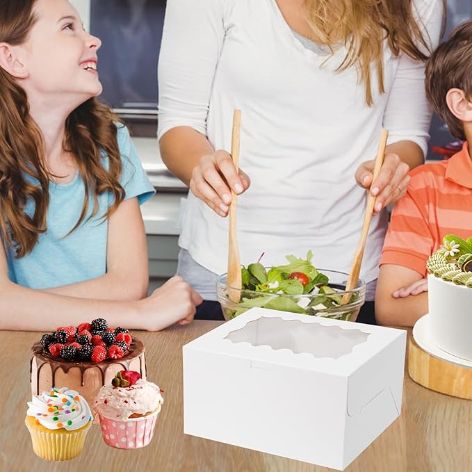 JCD 16 Packs Bento Cake and Cupcake Clear Lid with 2 Cupcake Holes - Cake and Cupcakes Boxes - Pastry Sweets Bento Box with Cupcake Insert for Family Birthday Party Mother's day(1+2/16Pcs)
