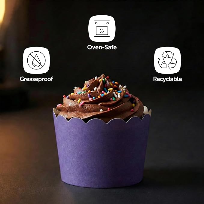 Restaurantware Baking Cups 200 Pack of 10 oz Paper Cupcake Liners Greaseproof Scalloped Oven-Safe Elegant Dessert Muffin Cups Disposable for Parties