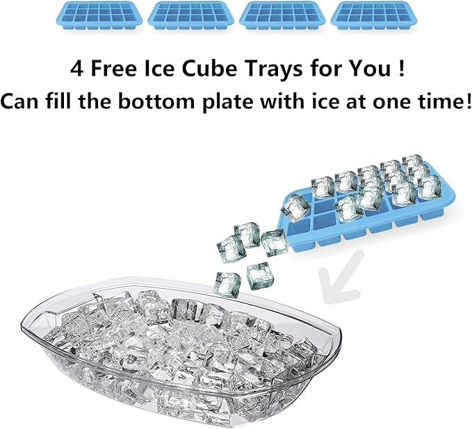 INNOVATIVE LIFE Appetizer Serving Tray on Ice, 15 Inch Party Platter with 4 Ice Cube Tray, Kitchen Chilled Food Bowl with Compartment and Lids for Shrimp, Fruits, Vegetables, Salads, Sushi, Clear