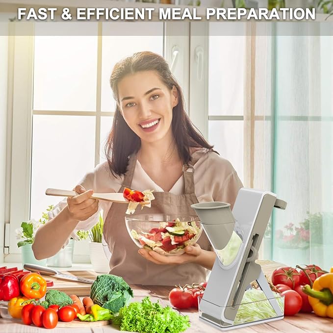 Mandoline Slicer Safe Multifunctional Dicer Adjustable Commercial Slicer Machine Stainless Steel Chopper (White Light Grey)