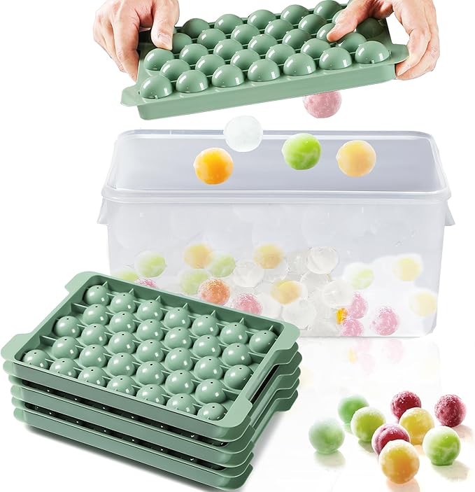 YITAHOME Round Ice Ball Cube Trays with Lid and Bin, Ice Ball Maker Molds for Freezer, Ice Container for Coffee Drinks Beverage Juice Cocktails Whiskey