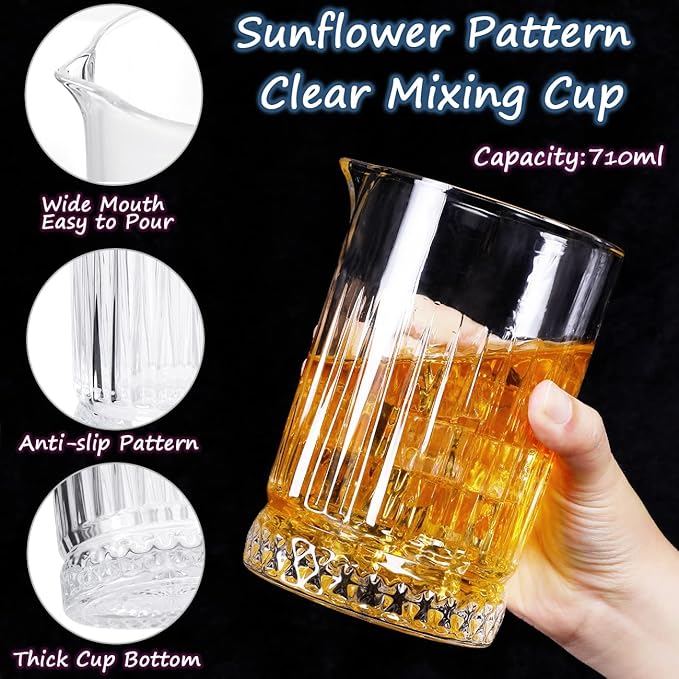 Gusnilo 24 Oz Cocktail Shaker Glasses - 710ml Crystal Bar Mixing Glass Set with Stirring Glasses (2PCS) for Whiskey, Martini, Old Fashioned
