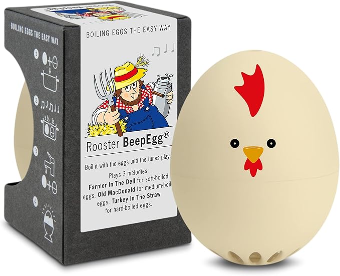Rooster Beepegg – Egg Timer for Boiling Eggs – Musical Egg Cooker for Soft, Medium, Hard Boiled Eggs – Food Safe – Singing Floating Egg Timer – Egg Cooker for 3 Levels of Doneness - Brainstream