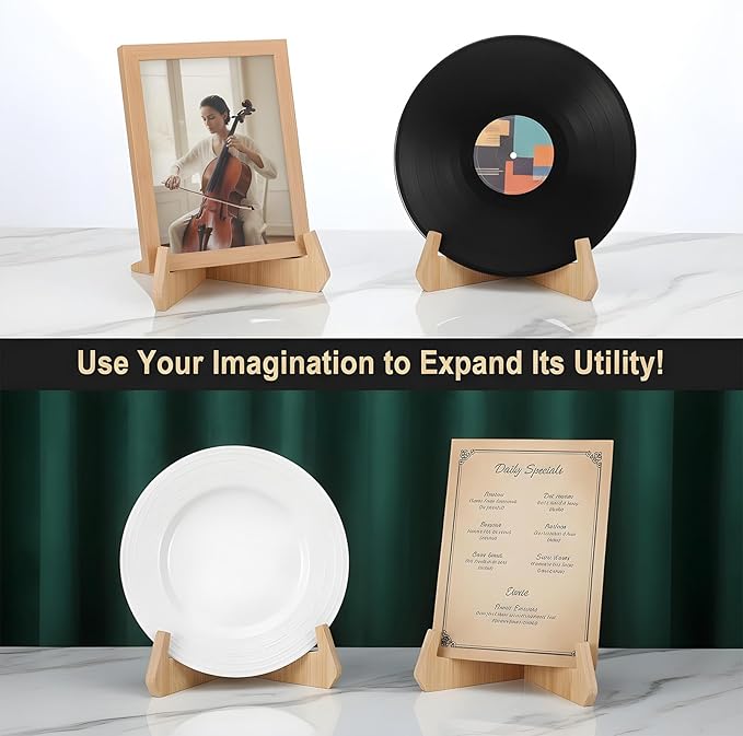 Bamboo Plate Holders Plate Stands for Display 6 Inch Wood Display Stand Displaying Frame Holder for Picture Dish Plaque Photo Book Platter Table Decorative Book Postcard Artworks Album