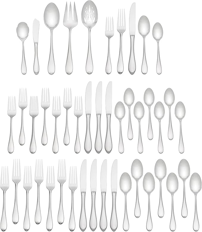 Gorham Silverware Set, Studio 45-Piece Flatware Set, Service For 8, Teardrop Handles, 18/10 Stainless Steel, Dishwasher Safe And Tarnish Resistant, Knives Spoons And Forks (Silver, 45 Piece)