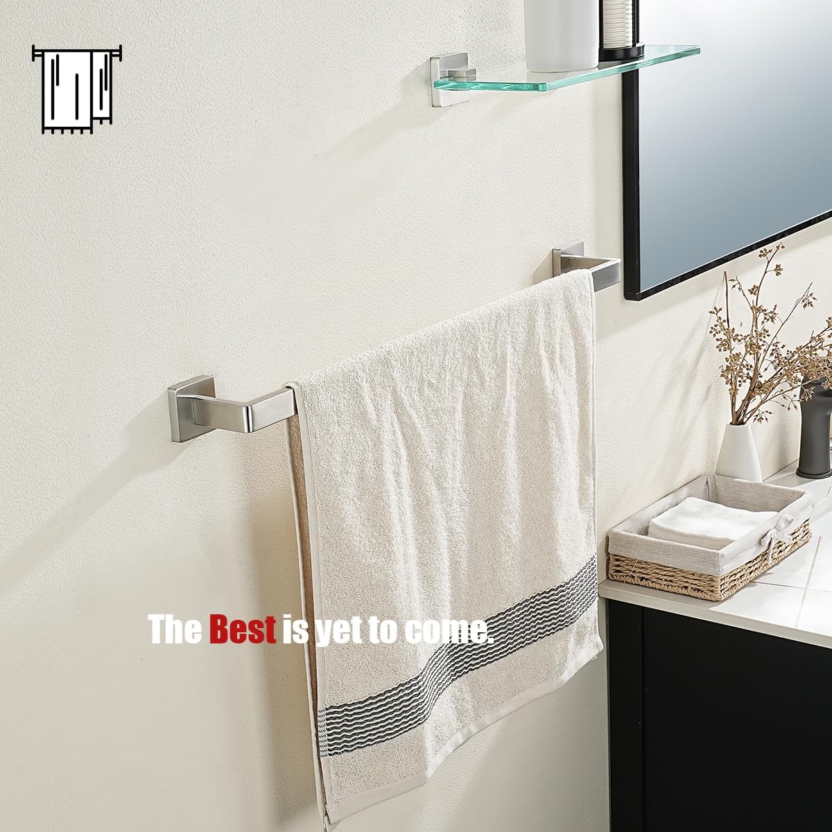 JQK Brushed Towel Bar, Rounded Edges 26.41 Inch Towel Rack, 304 Stainless Steel Bathroom Wall Mount, Useable Length 24 Inch, TB250L24-BN