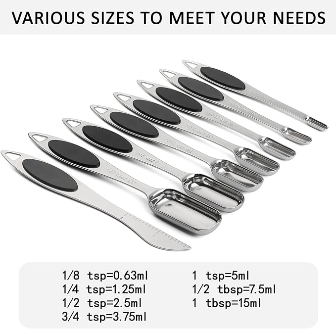 Measuring Cups and Spoons Set of 16 Stainless Steel Measuring Cups and Magnetic Measuring Spoons with 1 Leveler for Dry and Liquid Ingredients (16, Black)